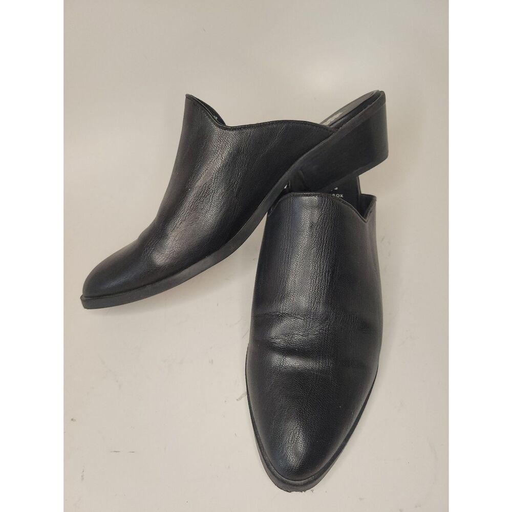 Black Soft Faux Leather Slip-On Mules